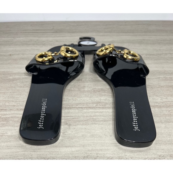 NEW Jeffrey Campbell Jelly Sandals / Slides in Black Size 7 Gold Tone - Picture 2 of 3